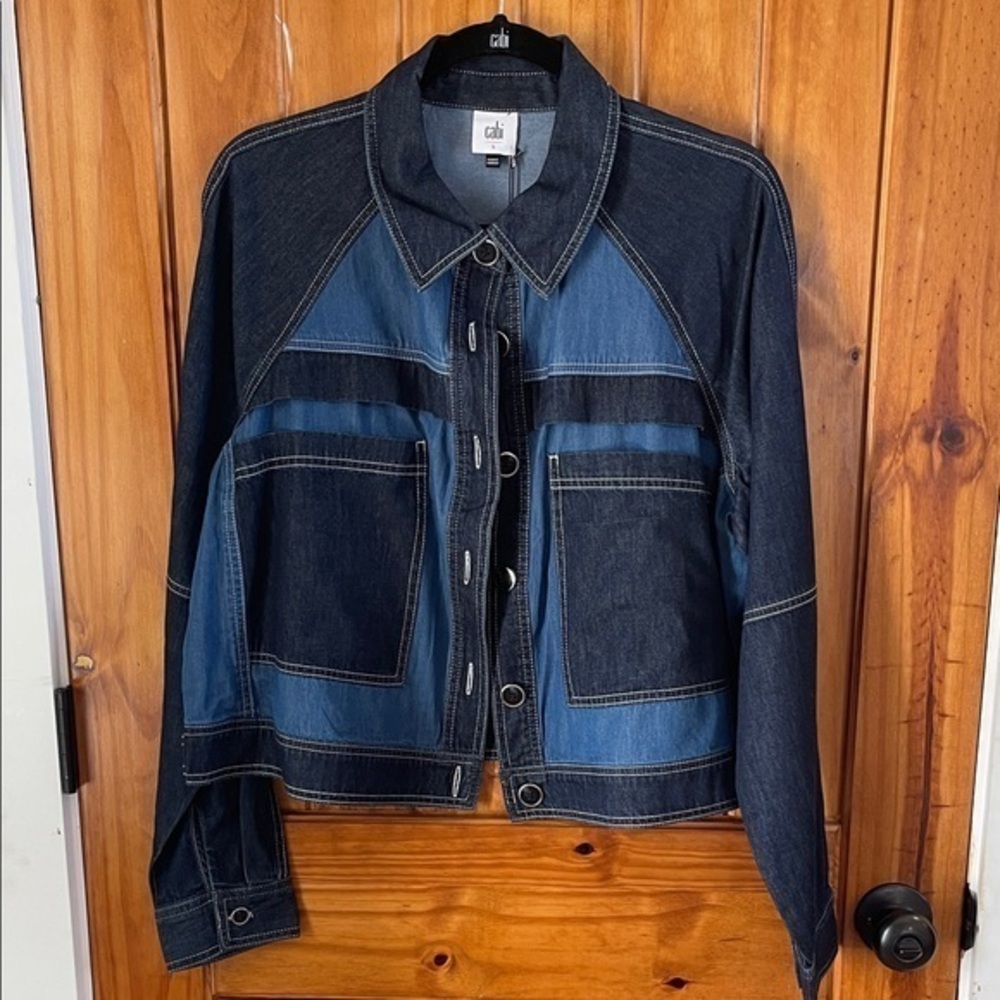 Cabi Composition Jacket Blue denim Jean Patchwork Lightweight Boho large new